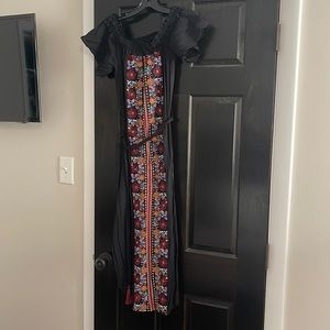 Black embroidered boho style dress